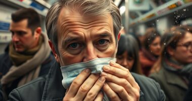 Eine Person ist krank bei der Arbeit. Ansteckungsgefahr