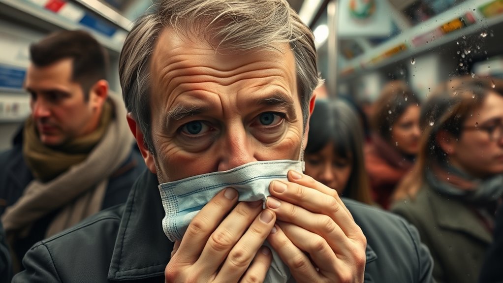 Eine Person ist krank bei der Arbeit. Ansteckungsgefahr